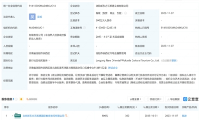 新东方跨界文旅 洛阳成立沃凯德，布局因私出入境中介服务